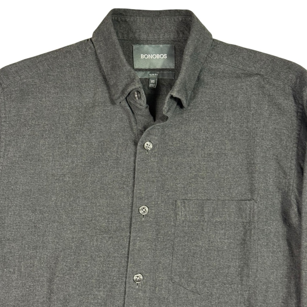Bonobos XS Charcoal Lightweight Flannel Button-Down Slim Fit Shirt Rugged 90s - Picture 5 of 6